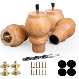 Wood Couch Legs 5 inch Sofa Legs for Furniture Set of 4, Natural Replacement Wooden Legs Furniture Feet Table Cabinet Dresser Bed Frame Legs