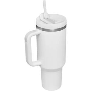 Tumbler with Handle & Straw 40 oz | Twist On 3-Way Lid | Cupholder Compatible for Travel | Insulated Stainless Steel Cup | BPA-Free | Tumbler with Lid and Straw for Water, Iced Tea or Coffee | white