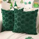 Pillow Covers 20x20 inch Set of 2 St Patricks Day Decorations Green Shamrock Soft Plush Faux Fur Jacquard Throw Pillows for Bedroom Sofa Holiday Festivals Home Decor