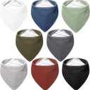 Bearmoss Muslin Baby Bibs 8 Pack Soft Bandana Bibs for Drooling & Teething, Absorbent Burp Cloths with Adjustable Snaps (Basic Color)