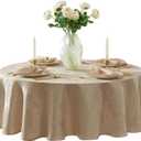 Newbridge Barcelona Luxury Damask Fabric Tablecloth, 70 Round, Golden Beige, 100% Polyester, No Iron, Soil Resistant Dining Room, Party and Banquet Table Cover