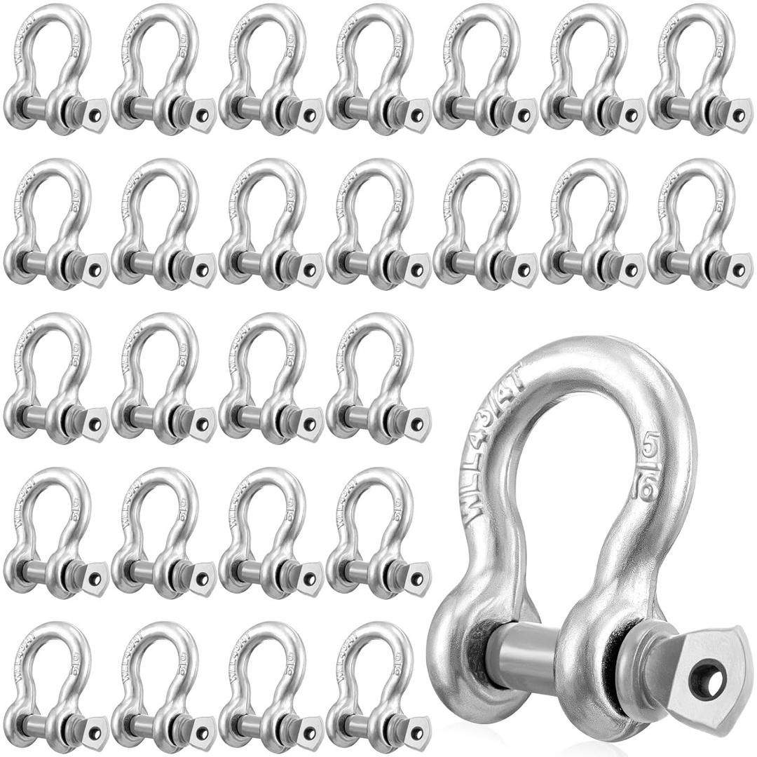 30 Pack 5/16 Inch D Ring Shackles, Galvanized Carbon Steel Screw Pin Anchor Shackles, D-Shackles for Marine, Mining, Forestry, Land Transport, Home Use