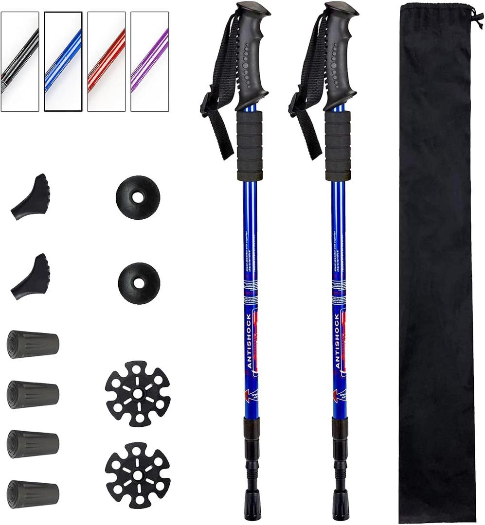 Aihoye Trekking Poles Shock Absorbing Adjustable Hiking or Walking Sticks for Hiking Collapsible Strong, 2-pc Pack Lightweight Walking Pole, All Terrain Accessories and Carry Bag (blue)
