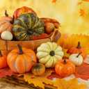 HAKACC 14 PCS Artificial Mixed Pumpkins for Decorating, Fake Pumpkins with 30PCS Fake Maple Leaves Thanksgiving Fall Harvest Decorations for Home, Fall Table Decor