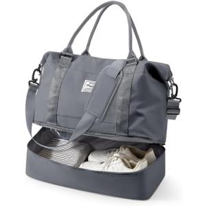 Spirit Travel Duffel - 18x14x8 Inches Weekender Overnight Bag with Shoes Compartment, Trolley Sleeve & Carry On for Airplanes, Sport Tote Gym Bag - Grey (Large)
