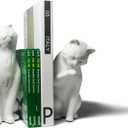 Danya B. Decorative Cat Bookend Set for Cat Lovers in White, Great Gift for The Feline Fan for Home or Office Bookcases, Display Shelves or for Pet Store Owner or Groomer