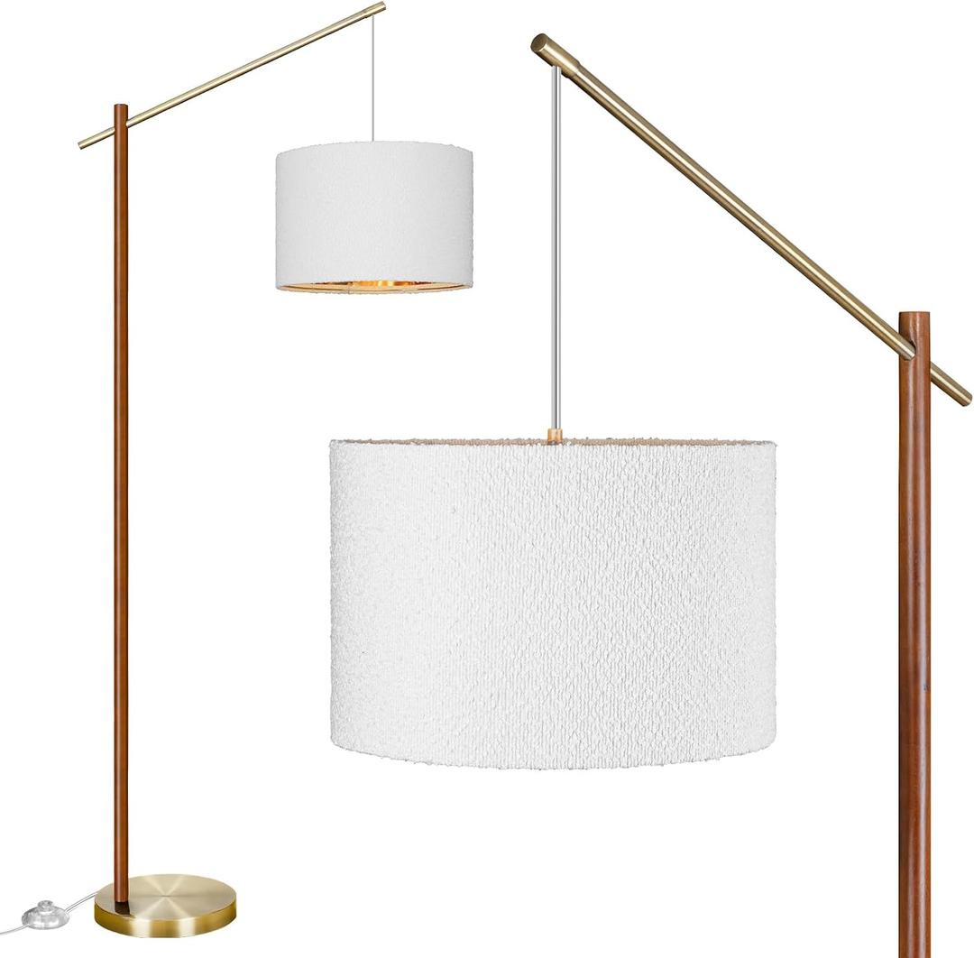 Arc Floor Lamp for Living Room, 68" Modern Dimmable Standing Lamp with Foot Switch, Adjustable Tall Corner Lamp with White Fabric Shade, Mid Century Arched Reading Light for Bedroom, Office (Brown)