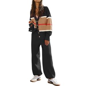 ETCYY NEW Women's 1 Piece Outfit Lounge Set Trendy Cardigan Sweater Pants Sets V Neck Button Pocket Knit Matching Loungewear S