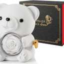 Cute Teddy Bear with Forever Preserved Real Rose,Eternal Flowers Elegant Rose Box with Teddy Bear Gift Card, Romantic Gift for Her in Valentine's Day, Mother's Day,Weddings, (White)