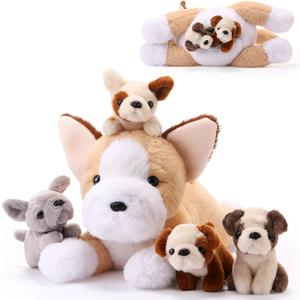 Skylety 5 Pcs Dog Stuffed Animal Puppy Stuffed with Babies Inside 1 Big Mommy with 4 Mini Baby Cute Soft Toy for Children Birthday Party Adopt a Puppy Favor(Classic Style)