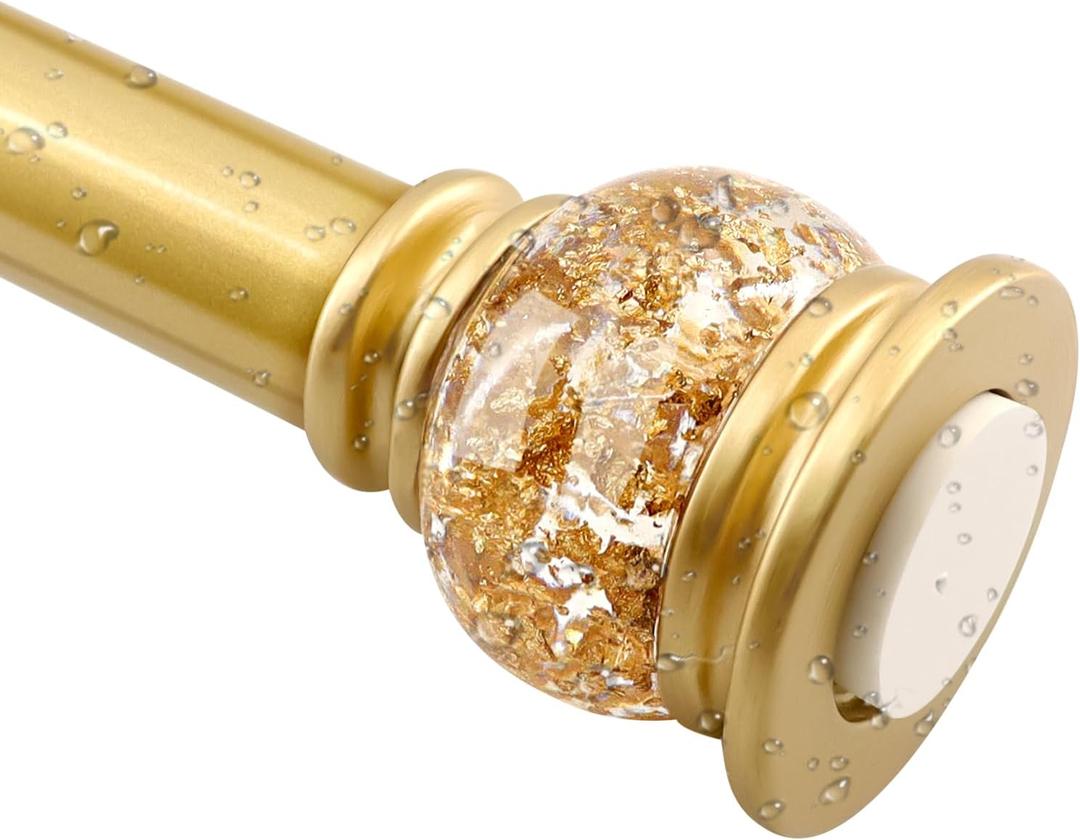 JZKaspar Shower Curtain Rod 27 to 86 Inch, 1 Inch Diameter Shower Rod for Bathroom, No Drilling Tension Curtain Rod for Window, Adjustable Spring Tension Rod, No Drilling, No Rust, Gold