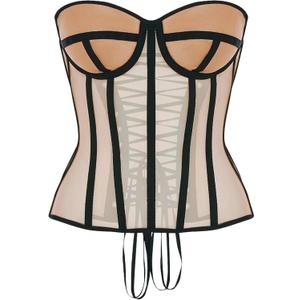 Perfect Corset NYC OVERBUST Mesh Corset Top Lace up with 15 Steel Boned (X-Large Tall, Beige)
