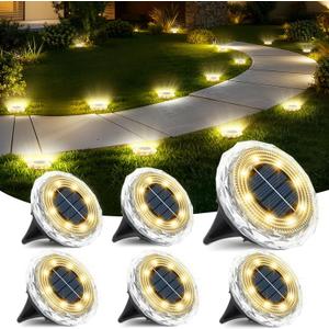 echosari 6 Pack Solar Ground Lights, Upgraded Solar Garden Lights Auto ON/Off Landscape Lighting Outdoor In-Ground Lights Waterproof Long Lasting for Pathway Walkway Patio (Warm White)