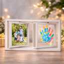 Family Handprint Frame Kit, Dual Rotating Photo & Handprint Display, DIY Keepsake Craft with Wooden Frame, Non-Toxic Paints, Baby Hand & Footprint Kit, Gift for Grandparents & New Parents (White)