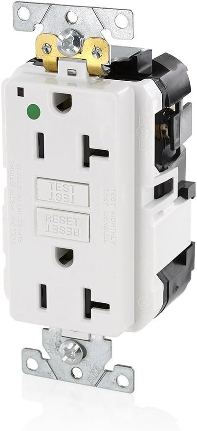 Leviton MGFN2-HGW 20A-125V Extra-Heavy Duty Hospital Grade Non-Tamper-Resistant Lev-Lok Duplex Self-Test GFCI Receptacle, White, 20-Amp