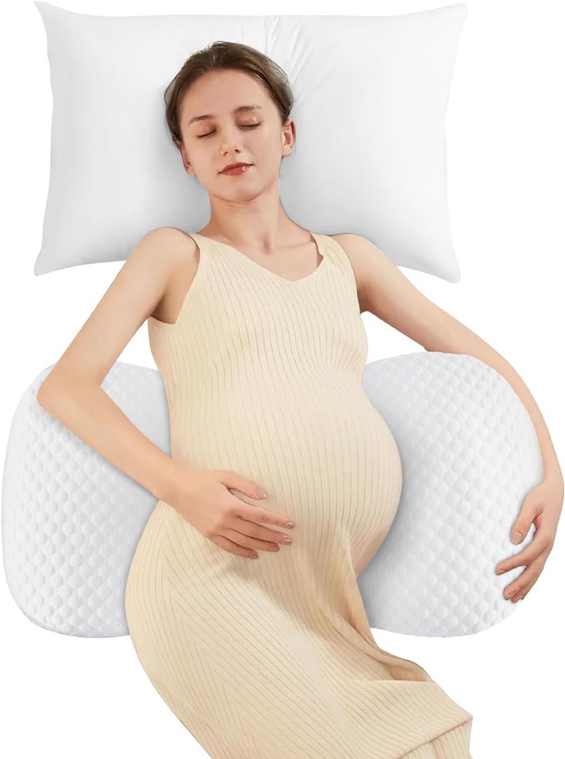 Pregnancy Pillow Cooling for Sleeping, Detachable and Adjustable Double-Sided Support Maternity Pillow Skin-Friendly for Pregnant Women Back, HIPS, Legs(30Slope Design Verified by Expectant Mothers) (All White)