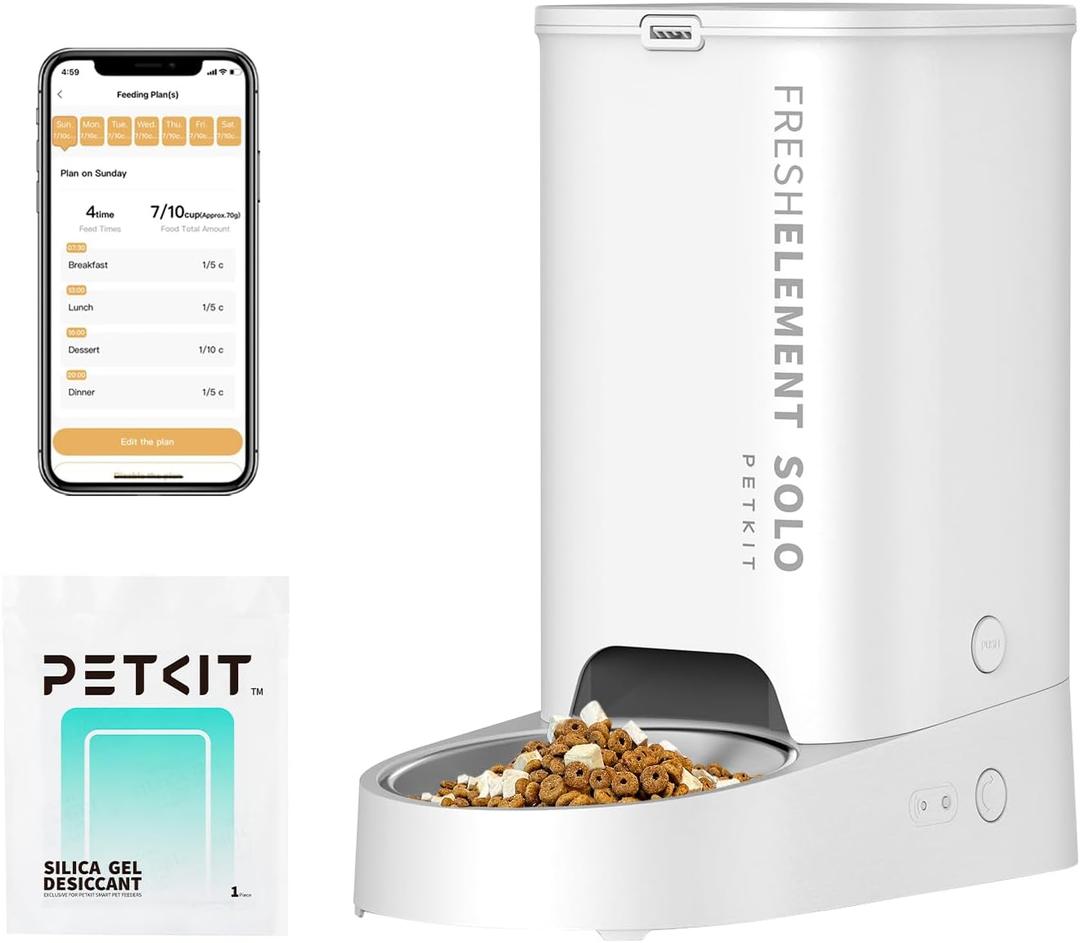 PETKIT Automatic Cat Feeder, 2.4G WiFi Automatic Dog Feeder, App Control Pet Food Dispenser with Triple Fresh-Lock System, Up to 10 Meals Per Day, Schedule Feeding, Food Shortage Alert, 3L Capacity (White with USB Cable)