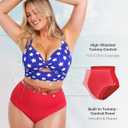 SHAPELLX High Waisted Bikini Sets for Women Two Piece Tummy Control Swimsuits Ruched Bathing Suit Twist Front Push Up Bikinis (Red, XXL)