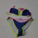 TASHEHE Women's Colorful String Bikini Set Sexy Triangle Two Piece Neon Bikini Swimsuit Color Block Halter Bathing Suit (X-Large, 424 / Navy Blue)