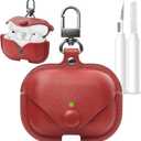 for AirPods Pro 3 Case Leather, Vintage Portable Leather Protective Case Cover with Keychain and Snap Lock for Apple Airpods Pro 3nd(2025) with Cleaner Kit