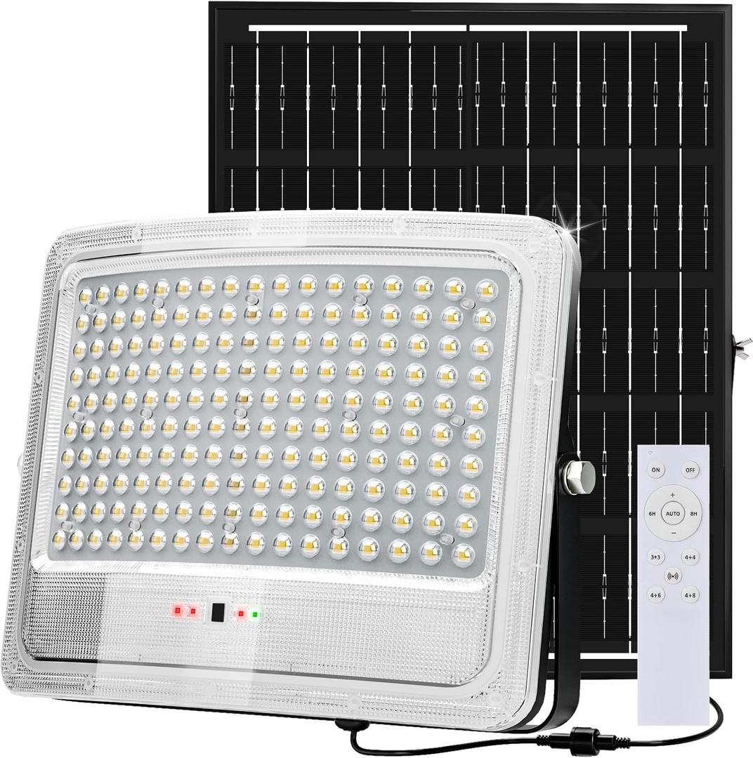 6000W Solar Flood Lights Outdoor , Solar Powered Outside Street Light Dusk to Dawn Waterproof Security Commercial Lighting with 16.4ft Cables and Motion Sensor for Yard,Garage,Swimming Pool,Pathway