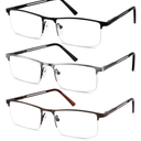 JJWELL 3 Pack Blue Light Blocking Reading Glasses for Men Anti Computer Glare Eyestrain Spring Hinge Readers with Pouches, +1.50