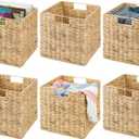 mDesign Natural Woven Hyacinth Cube Organizer Basket with Handles, Storage for Bathroom, Laundry Room Shelf or Nursery - Perfect for Cubby Storage Units - Hold Blankets and Books - 6 Pack, Natural/Tan