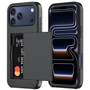 Qinmay Compatible with iPhone 17 Pro Case Wallet,Built-in Card Holder, Heavy Duty Protective Dual Layer Shockproof Hidden Card Slot Slim Wallet Phone Cover for iPhone 17 Pro，Black