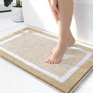 OLANLY Small Bathroom Rugs 24x16, Extra Soft and Absorbent Microfiber Bath Rugs, Non-Slip, Machine Washable, Quick Dry Shaggy Bath Carpet, Bath Mats for Bathroom Floor, Tub, Shower, Light Beige