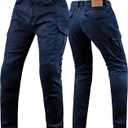 J.A.G. Motorcycle Riding Pants with Aramid Lining & CE Level 2 Armor Twill Cargo Motorcycle Protective Touring Pants (Blue, L)