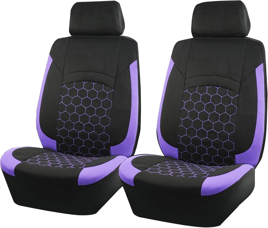Honeycomb Embroidery Front Seat Covers for Cars,Trucks,Vans,SUVs,Sedans,Universal Size,Airbag Compatible,Purple Seat Covers 2 Front Seats Only (Purple)