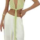 SHENHE Women's Sexy Open Back Tie Front Halter Neck Plunge Top Metal Backless Y2k Tank (Green, S)