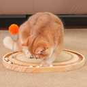 Cat Scratch Pad with Ball Track and Spring Toy, Wooden Cat Scratcher with Sisal Scratching Mat, Ball Track System and 3 Replacement Toy for Cats Scratching,Chasing and Playing (Nature Wood)