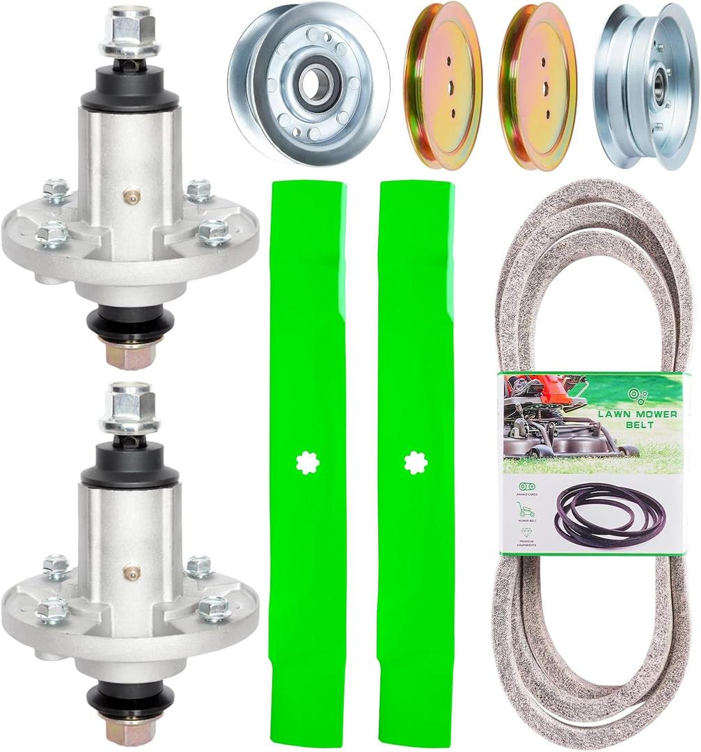 42" Deck Rebuild Kit Fits LA105 LA100 LA115 LA110 Jo hn Dee re LA145 LA120 LA125 D110 D130 D125 2 Spindle (GY21098) 2 Blade (AM137328) 4 Idler Pulley (GY20629 GY20067 GX20367)1 Be lt (GX20072).
