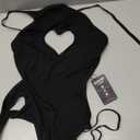 KORURACLUB Women's Black Lingerie Backless Bodysuit Corset Top Sexy Bodysuits Halter Neck Bodysuit Heart Cutout Corset Top (Black, L/ XL)