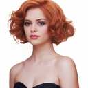 Short Copper Red Wavy Wigs for Women Auburn Curly Natural Synthetic Wig Ginger Middle Part Full Wig for Role Play,Halloween,Daily Use