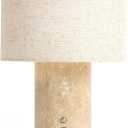 Marble Table Lamp, Rechargeable Touch Lamp, Travertine | Rechargeable cordless touch lamp with stepless dimming. Real marble base with linen shade for nightstands and desks.