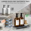 2 Pack Kitchen Soap Dispenser Set - 16oz Amber Glass Dish and Hand Soap Dispenser with Stainless Steel Pump, Instant Dry Tray, Dish Brush & Holder, Refillable Countertop Sink Decor for Kitchen & Bath