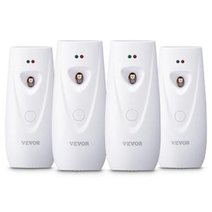 VEVOR Automatic Air Freshener Spray Dispenser, 4-Pack, Wall Mounted or Free Standing, Battery Operated, Multiple Time Settings for Home, Indoor, Bathrooms, Offices, Hotels, Commercial Places, White