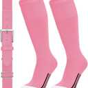 WHIPPY Baseball Socks and Belt Combo Softball Socks and Belt for Boys Girls (Pink, L)