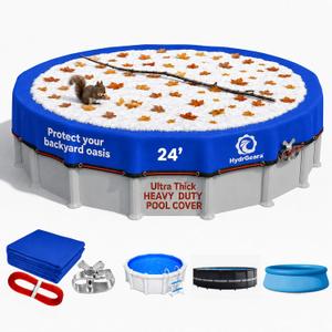 [Ultra Thick] 24FT Round Winter Pool Covers for Above Ground Pool Covers Easy Install 195GSM 500D,UV & Tear Resistant, Upgraded Heavy-Duty Winch, Reinforced Edges,Extra 4Ft Overlap