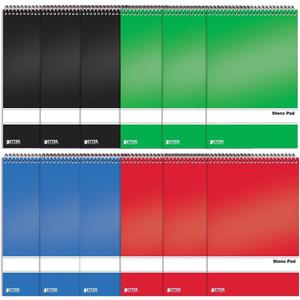 Better Office Products Spiral Steno Pads, 12 Pack, 6 x 9 inches, 80 Sheets, White Paper, Gregg Rule, Assorted Solid Colors (Red, Black, Blue, Green), 12 Steno Notebooks