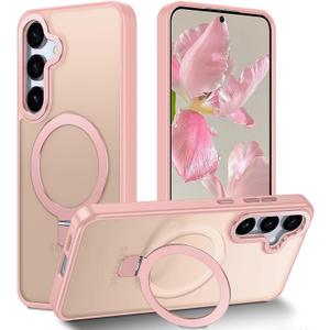 STERKER Designed for Samsung Galaxy S25 + Case Magnetic Ring Stand [Military Grade Drop Protection][Compatible with Magnetic] Translucent Slim S25 Plus, Pink