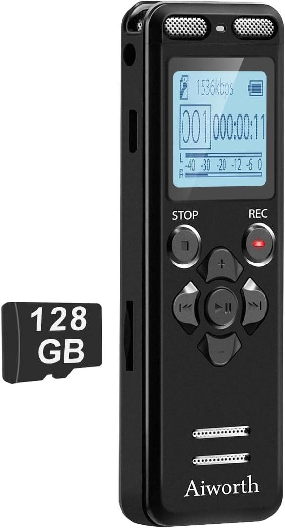 136GB Digital Voice Recorder Voice Activated Recorder for Lectures Meetings - aiworth 9860 Hours Sound Audio Recorder Dictaphone Recording Device with Playback,MP3 Player,Password,Variable Speed.