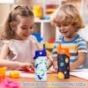 Kid Water Bottle 12oz with Straw Lid - 2-Pack Insulated Stainless Steel Water Bottles for Kids Girls - Travel Cup for Back to School Sports Christmas Birthday (Solar System & Dinosaur)