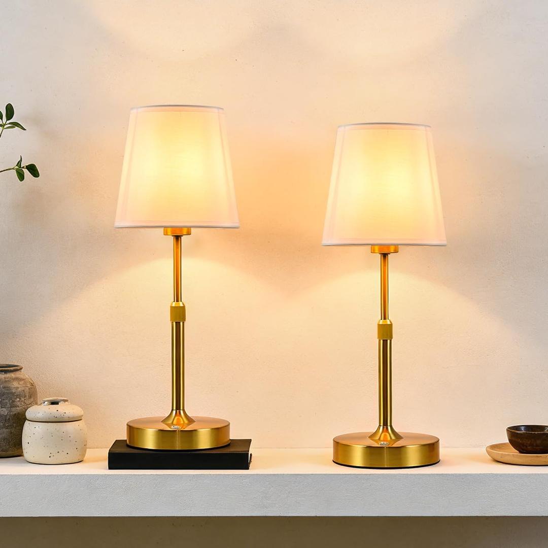 Height Adjustable Cordless Table Lamp Rechargeable Gold, 5200mAh Battery Operated, Stepless Dimming & Touch Control, Wireless Decor Lamp for Bedroom, Dining Table, Counter, Living Room (2, Gold)