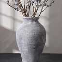 Ceramic Flower Vase Home Decor, 9 in Farmhouse Table Vases Rustic Vintage Living Room Kitchen Bedroom Pottery Decorative Vases for Flowers House Book Shelf Office Coffee Desk Dining Entryway, Grey