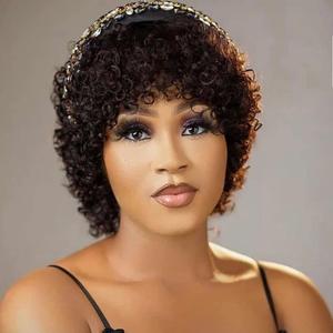 Short Curly Wigs for Black Women Human Hair Brazilian Virgin Pixie Cut Wig Human Hair Afro Kinky Curly None Lace Front Glueless Bob Wigs 150% Density Natural Black(small Curly)