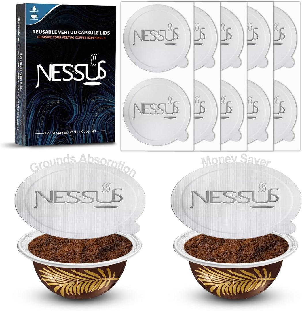 NESSUS Aluminum Foils Lids for Reusable Nespresso Pods Vertuo, Foil Seals to Refill Vertuoline Capsules Coffee Pods, Compatible with Nespresso VertuoLine Machine(120 pcs, 62mm)