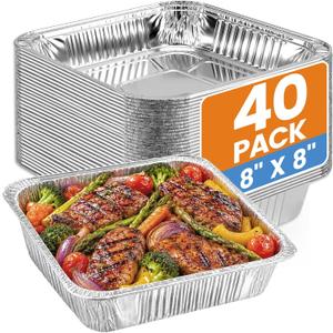 40 Pack 8x8 Aluminum Foil Pans - Square Baking Cake Pans Disposable - To Go Food Container Aluminum Tray, Perfect for 8'' Air Fryer